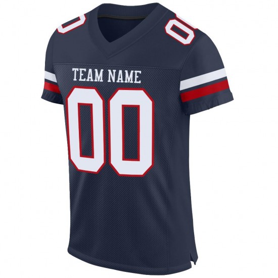 Custom Navy White-Red Mesh Authentic Football Jersey
