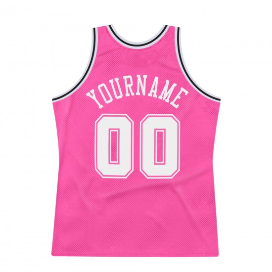 Custom Pink White-Black Authentic Throwback Basketball Jersey