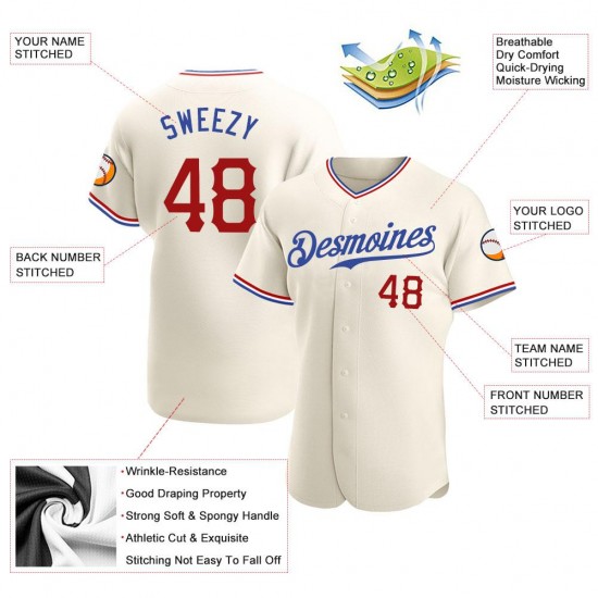 Custom Cream Red-Royal Authentic Baseball Jersey