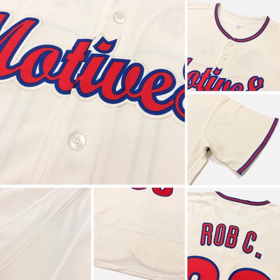 Custom Cream Red-Navy Authentic Baseball Jersey