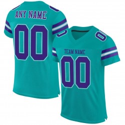 Custom Aqua Purple-White Mesh Authentic Football Jersey