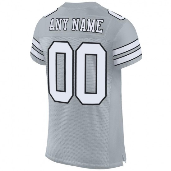 Custom Silver White-Black Mesh Authentic Football Jersey