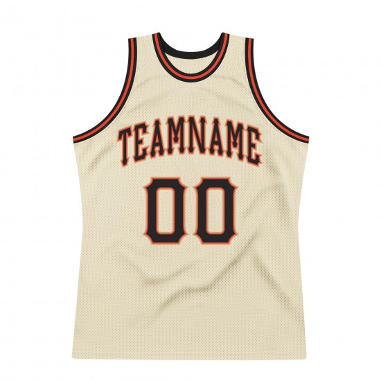 Custom Cream Black-Orange Authentic Throwback Basketball Jersey