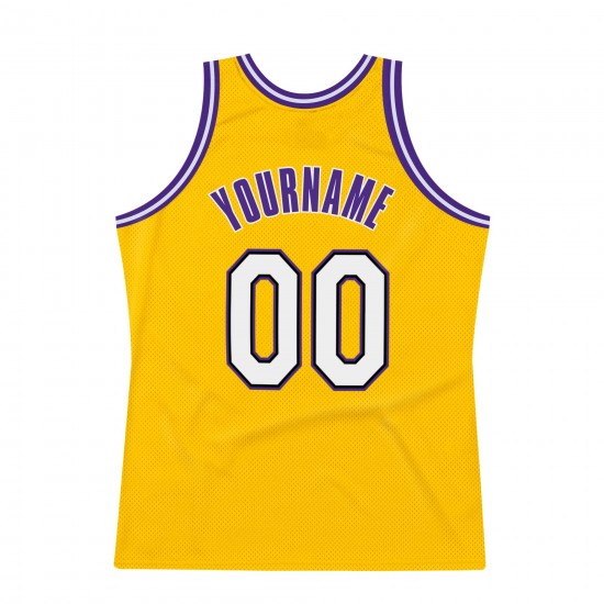 Custom Gold White-Purple Authentic Throwback Basketball Jersey
