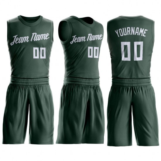 Custom Hunter Green White Round Neck Suit Basketball Jersey