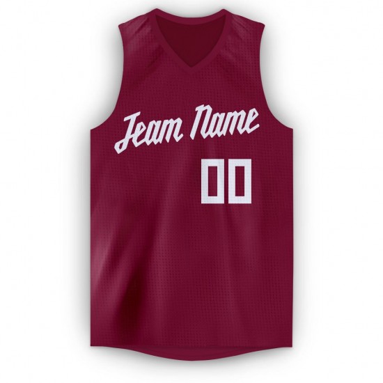 Custom Maroon White V-Neck Basketball Jersey