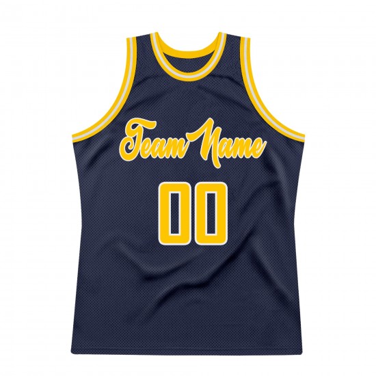 Custom Navy Gold-White Authentic Throwback Basketball Jersey