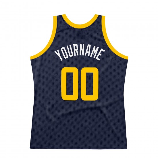 Custom Navy Gold-White Authentic Throwback Basketball Jersey