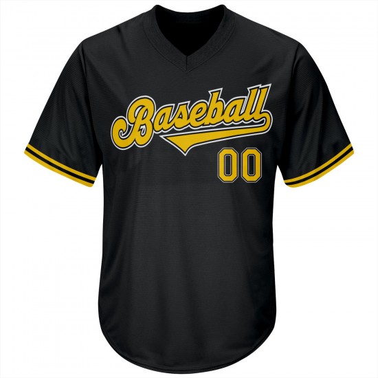 Custom Black Gold-White Authentic Throwback Rib-Knit Baseball Jersey Shirt