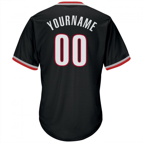 Custom Black White-Red Authentic Throwback Rib-Knit Baseball Jersey Shirt