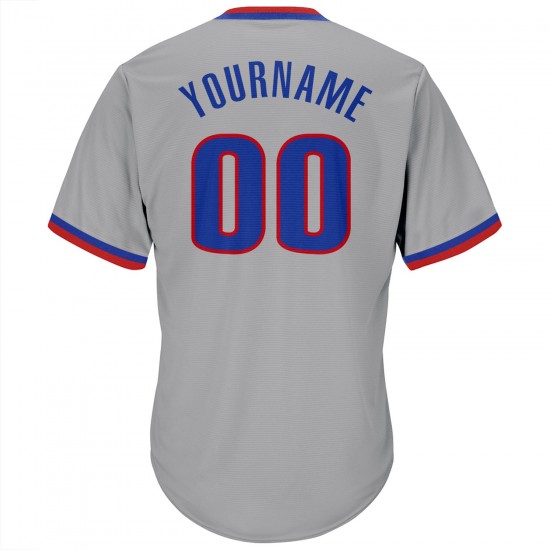 Custom Gray Royal-Red Authentic Throwback Rib-Knit Baseball Jersey Shirt
