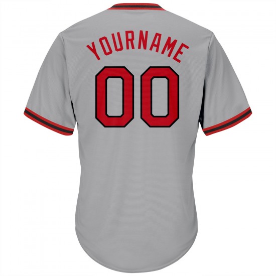 Custom Gray Red-Black Authentic Throwback Rib-Knit Baseball Jersey Shirt
