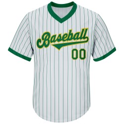 Custom White Kelly Green Strip Kelly Green-Gold Authentic Throwback Rib-Knit Baseball Jersey Shirt