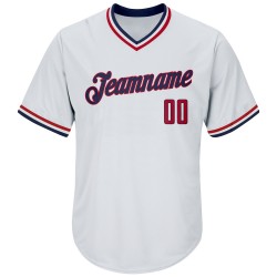 Custom White Red-Navy Authentic Throwback Rib-Knit Baseball Jersey Shirt