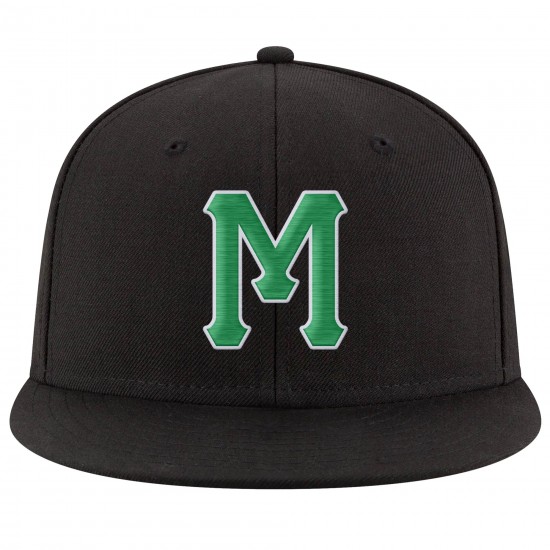Custom Black Kelly Green-White Stitched Adjustable Snapback Hat