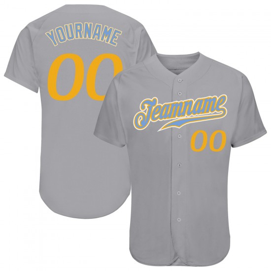 Custom Gray Gold-Light Blue Authentic Baseball Jersey