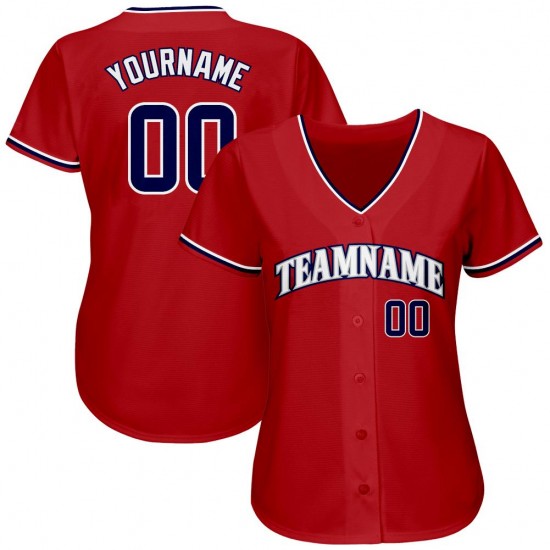 Custom Red Navy-White Authentic Baseball Jersey