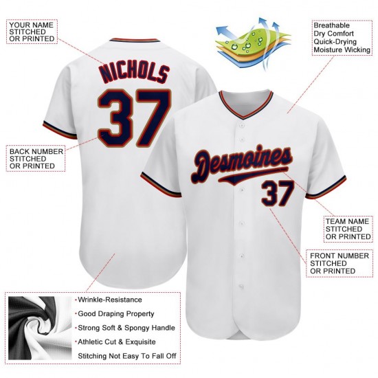 Custom White Navy-Red Authentic Baseball Jersey