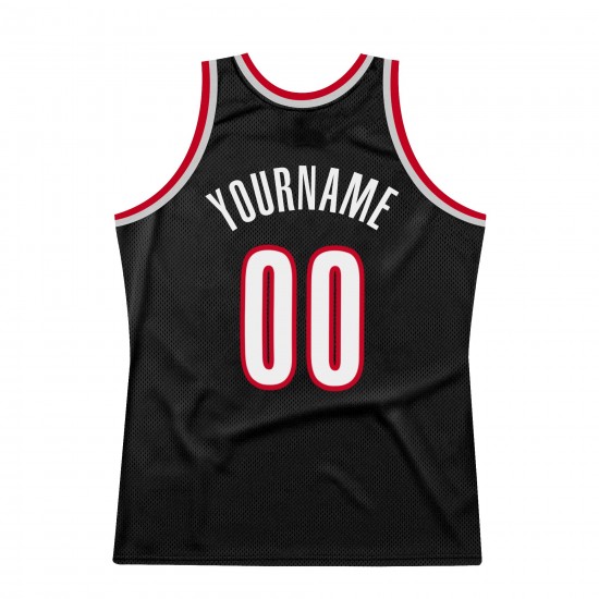 Custom Black White-Red Authentic Throwback Basketball Jersey