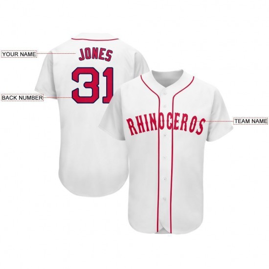 Custom White Red-Navy Baseball Jersey