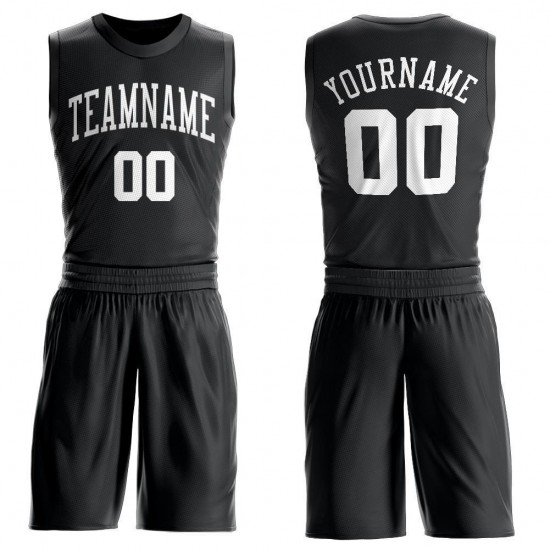 Custom Black White Round Neck Suit Basketball Jersey